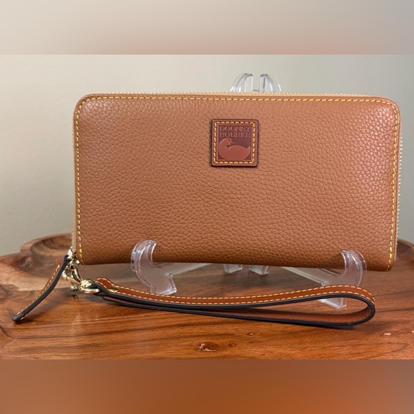 Dooney & Bourke Handbags - Dooney & Bourke Zip Around Wallet Wristlet Carmel Brown Pebble Leather NWOT